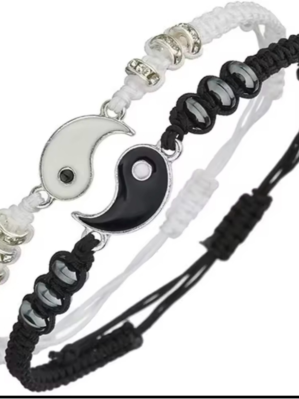 Yin Yang Black and White Adjustable Friendship Bracelet Set